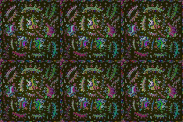 Nahtloses Muster Mit Interessanten Kritzeleien Auf Farbigem Hintergrund Pano Raster — Stockfoto