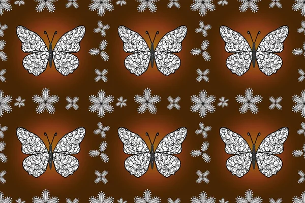 Avec Des Papillons Illustration Marron Blanc Noir Modèle Abstrait Sans — Photo