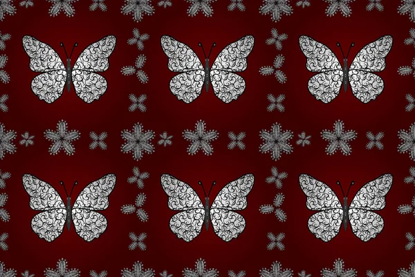 With butterfly on red, white and black background. Background for Fabric, Textile, Print and Invitation. illustration.