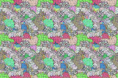 Renkli arkaplanda ilginç karalamalar olan kusursuz desen. Pano. Raster illüstrasyonu.