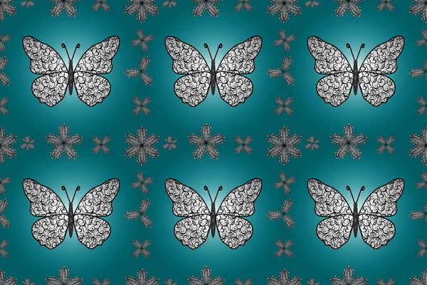 热带无缝模式与异国蝴蝶 时尚面料设计 白色和黑色图解 — 图库照片