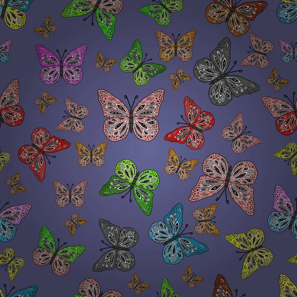 蝶とのシームレスなパターン イラストだ 終わりだ スケッチ スクリブル 男の子 女の子 壁紙のためのシームレスなパターン — ストック写真
