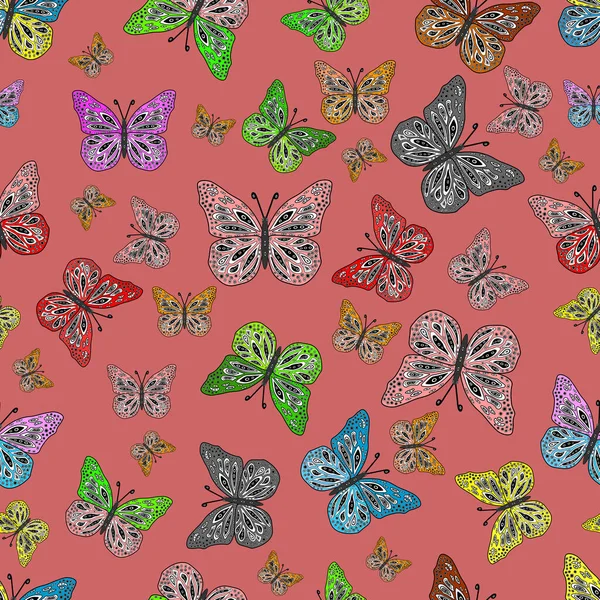 シームレスだ グレー ブラック ピンクの背景に隔離されたウェブデザインのための蝶のカラーアウトラインセット — ストック写真