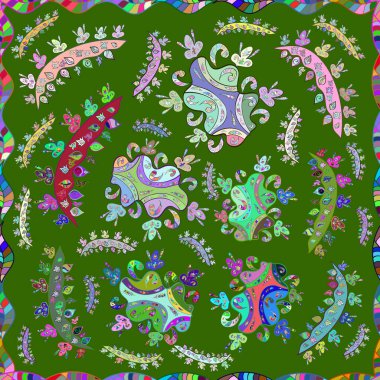 Tarafsız, mavi ve yeşil renklerde çiçekler. Vektör çizimi. Küçük çiçekte sevimli çiçek deseni var..