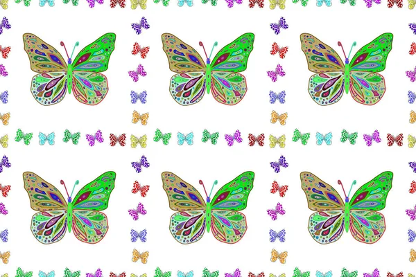 Niedlichen Schmetterling Weiß Neutral Und Grün Muster Nahtlos Dekor Für — Stockfoto