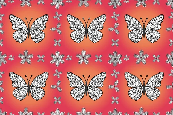 蝴蝶的背景为粉色 橙色和白色 简单的女性图案 用于邀请函 印刷品 无缝隙 — 图库照片