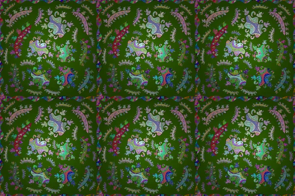 Цветочный Отпечаток Бесшовный Рисунок Акварели Цветы Зеленый Синий Нейтральные Цвета — стоковое фото