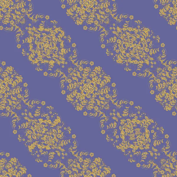 Золотой Элемент Желтом Нейтральном Фиолетовом Цветах Винтажный Барочный Цветочный Бесшовный — стоковый вектор