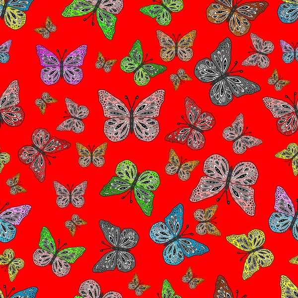白の色の写真 シームレスなパターンの背景 カラフルなかわいい蝶 表面のテクスチャ ウェブページの背景 繊維に最適です イラスト — ストック写真