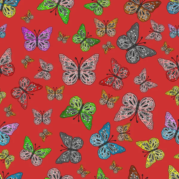 Vector Illustration Sketch Doodle Scribble Endless Seamless Design Butterflies Butterflies — Stock Vector