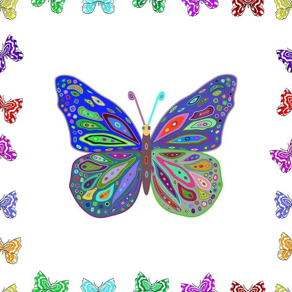 終わりだ 衣類の生地のための虫の生地のClipartを繰り返し ベクトルイラスト スケッチ スクリブル 春蝶のテーマ 白の美しいシームレス蝶の布の背景 — ストックベクタ