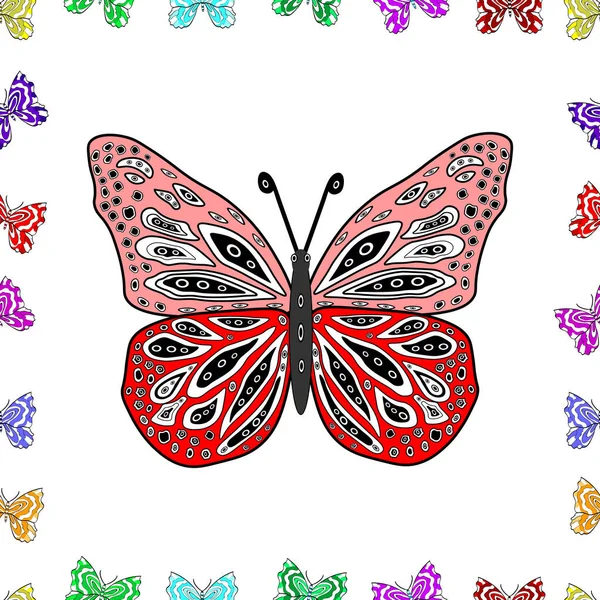 剪贴簿的图片 色彩斑斓的蝴蝶的无边背景 黑白相间的艺术蝴蝶 — 图库照片