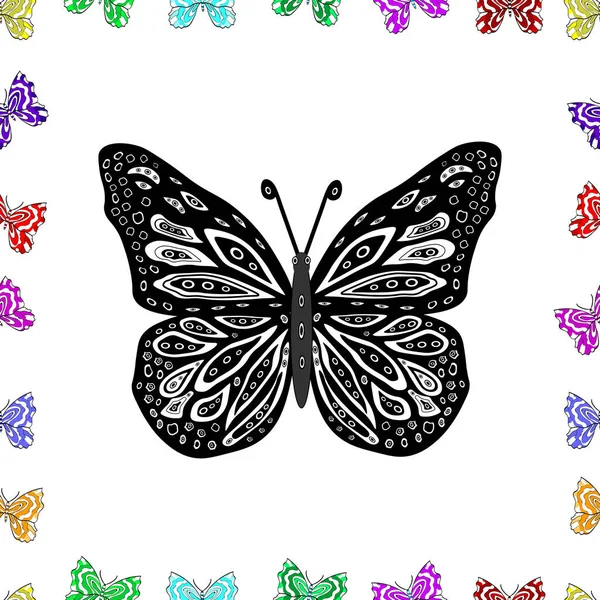 无缝隙的蝴蝶图案 用黑色 灰色和白色说明 纺织品 印刷品和邀请函的背景 — 图库照片