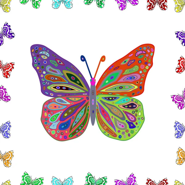 艺术蝴蝶的颜色是紫色 绿色和白色 剪纸背景 面料设计 包装纸和墙纸设计 儿童蝴蝶无缝图案 — 图库照片