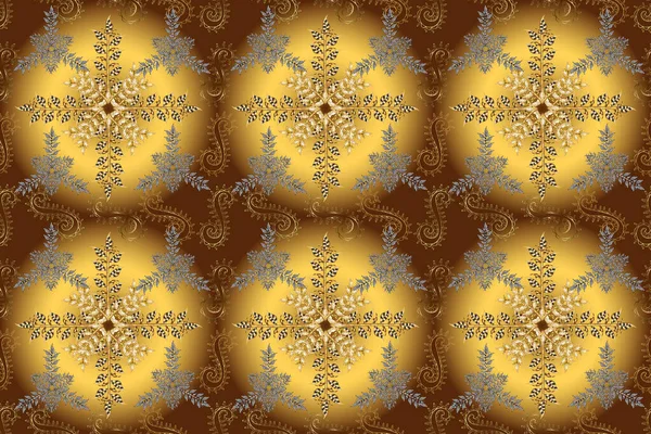 无缝隙 维多利亚时期的旋涡装饰卷轴装饰老式元素 卷曲线繁茂的符号 涂写黄色 灰色和褐色 — 图库照片
