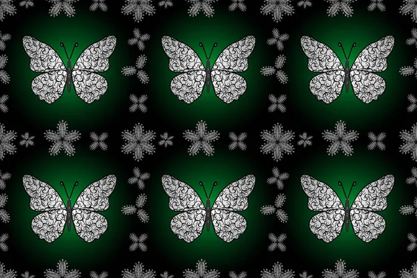 蝶とシームレス抽象的な花の背景 ファッションファブリックデザイン スケッチ スクリブル エンドレス — ストック写真