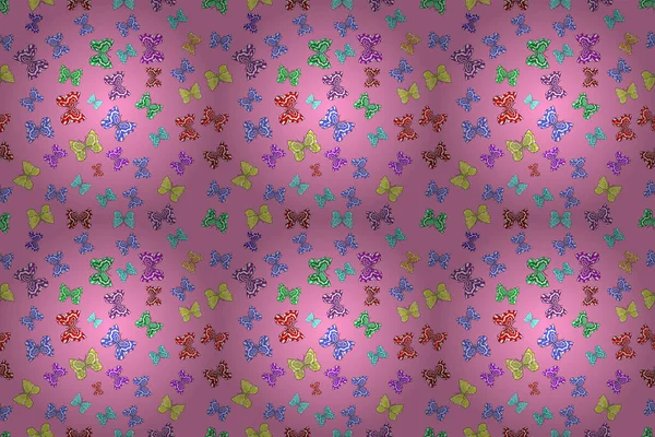 Seamless Pattern Interesting Doodles Colorfil Background Pano Raster Illustration Butterflies — Stock Photo, Image