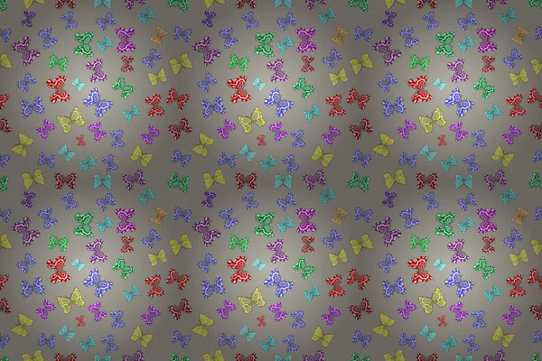 Seamless Pattern Interesting Doodles Colorfil Background Pano Raster Illustration Butterflies — Stock Photo, Image