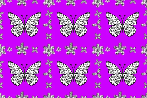 Motýlí Vzor Fialová Bílá Černá Vynikající Zázemí Pro Design Tkaniny — Stock fotografie