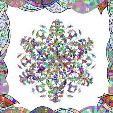 Kusursuz desenli etnik mandalalar, karalama çemberleri. Yeşil, beyaz ve nötr desen. El çizimi zentangle Çiçek yeşili, beyaz ve nötr renkler.