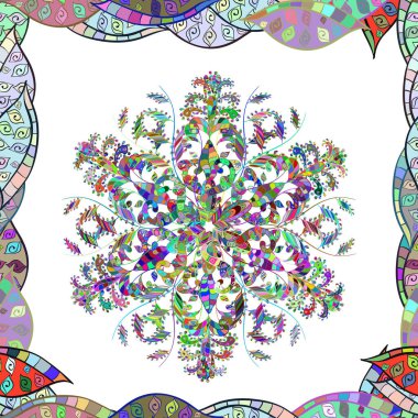 Retro desenli antika akanthus. Beyaz, yeşil ve nötr renklerde klasik barok mandala süsü. Vektör çizimi. Dekoratif tasarım unsuru filigran kaligrafi.