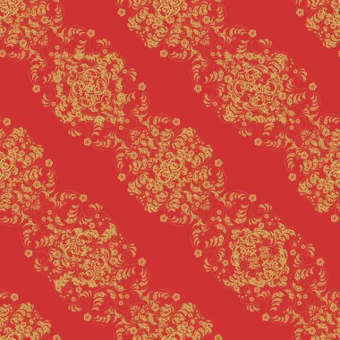 Süslü dekorasyon. Damask altın soyut çiçek sarı, turuncu ve nötr renklerde pürüzsüz desen.