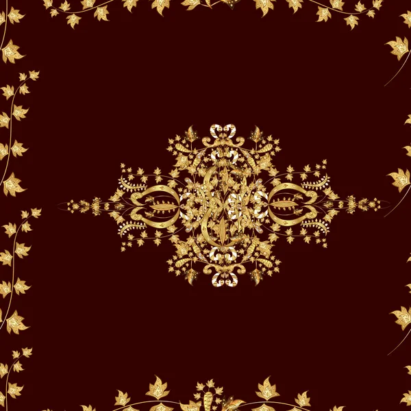 シームレスなパターン東洋の装飾 ベージュ 茶色の黄金の要素と黄金のパターン イスラムデザイン 花のタイル 絹織物 Print — ストック写真