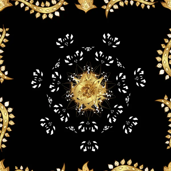 Чорний Білий Жовтий Кольори Золотими Елементами Золотий Візерунок Безшовні Золоті — стокове фото