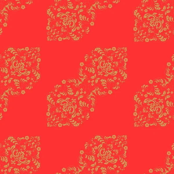 Altın desenli turuncu, sarı ve kırmızı renklerde altın elementler. Barok tarzında duvar kağıdı tasarımı için kusursuz damaske deseni arkaplanı. Süsleme.