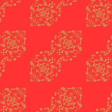 Kusursuz çiçek deseni. Turuncu, sarı ve kırmızı renklerde grafiksel, kusursuz desen. Kusursuz vektör arkaplanı. Duvar kâğıdı barok, İspanyol kumaşı.