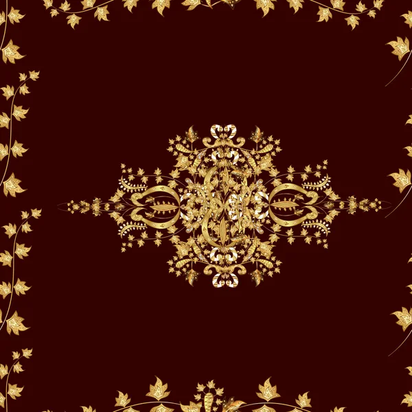 Коричневый Желтый Бежевый Цвета Золотыми Элементами Золотой Металл Цветочным Узором — стоковый вектор
