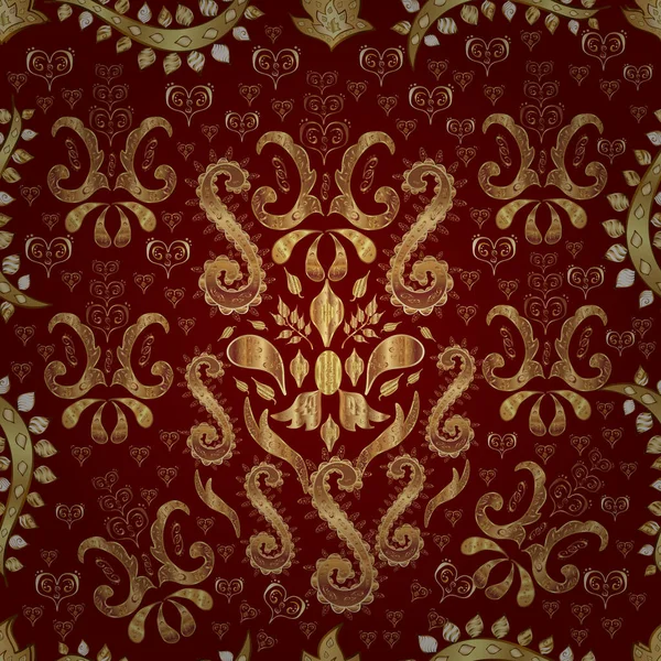 가시없는 전형적 패턴이죠 일러스트 고전적 빈티지 전통적 빨간색 베이지 황금색이 — 스톡 벡터