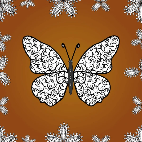 Dekorative Handgezeichnete Schmetterlinge Bild Auf Braunen Weißen Und Schwarzen Farben — Stockfoto
