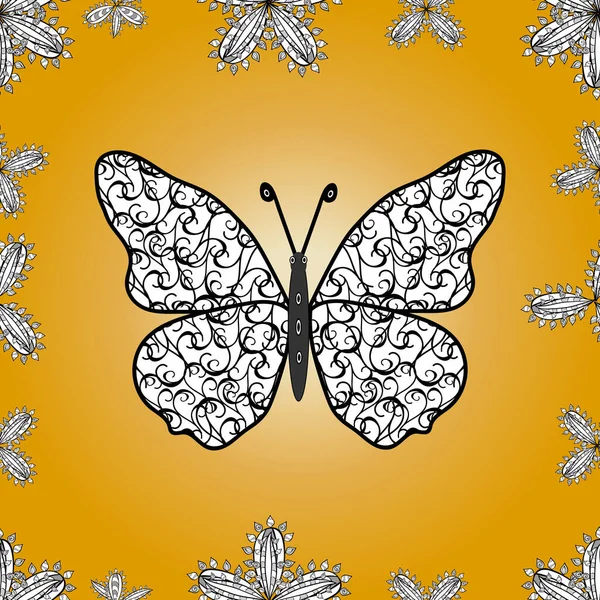 Papillons Décoratifs Dessinés Main Photo Sur Les Couleurs Jaune Blanc — Photo