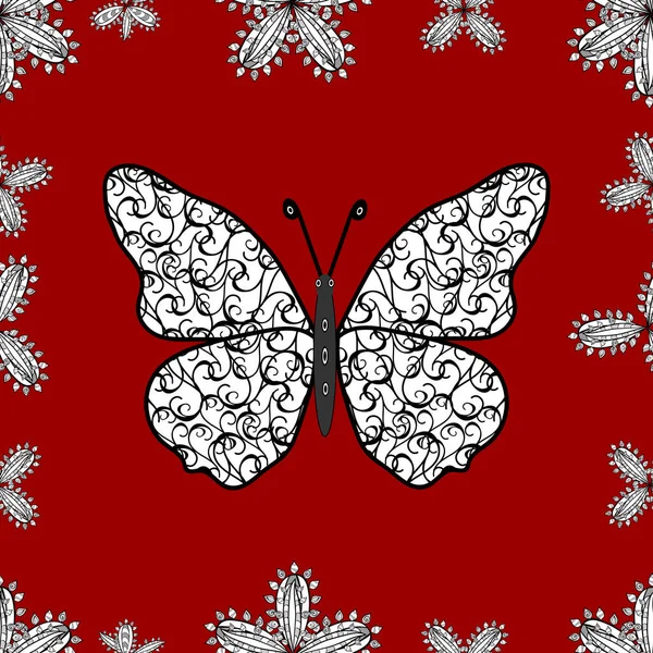 Nacht Süße Schmetterlinge Auf Rotem Weißem Und Schwarzem Abstrakten Hintergrund — Stockfoto