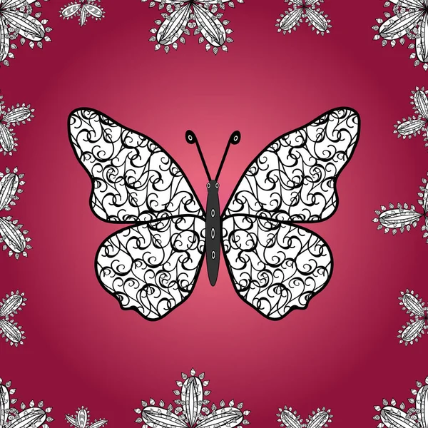 Motif Sans Couture Avec Papillon Sur Fond Rouge Rose Blanc — Image vectorielle