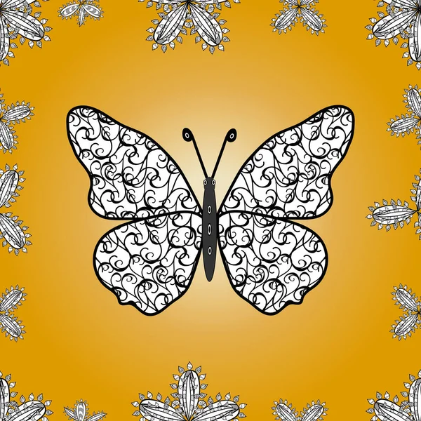 Żółty Biały Czarny Wzór Motyli Cute Motyl Bezszwowy Wzór Wydruku — Wektor stockowy