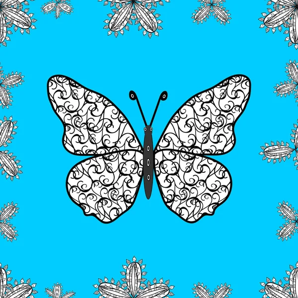 Schmetterlingsmuster Illustration Auf Blauem Weißem Und Schwarzem Hintergrund Muster Für — Stockvektor