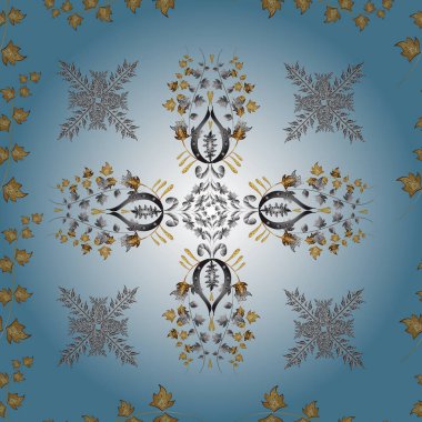 Vektör altın desen. Vektör çizimi. Tarafsız, gri ve mavi renklerde altın elementler. Doğu tarzı arabesk. Kusursuz altın desenli bukleler..