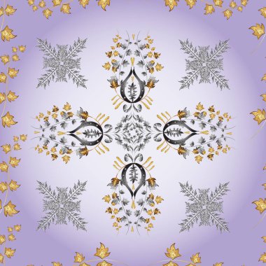 Klasik çiçek dokusu. Sarı, gri ve nötr renklerin kraliyet retro 'su. Altın şablon. Kusursuz desenli altın elementler. Kart, duvar kağıdı, ambalaj, tekstil için klasik tasarım.