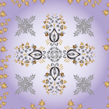 Paisley 'ler zarif çiçek desenli arka plan duvar kâğıdı çizimleri. Güzel, modaya uygun, modern, üç boyutlu sanat eseri, altın ve gri, nötr, sarı desenli çiçek yaprakları ve süslemeleri..