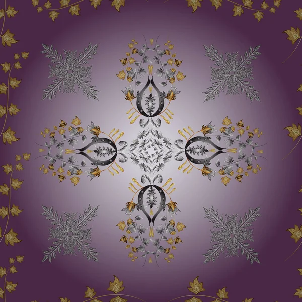 Золотистый Узор Пурпурных Синих Нейтральных Тонах Золотистыми Цветочными Элементами Вашего — стоковый вектор