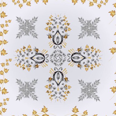 Klasik altın pürüzsüz desen. Çiçek süsü kumaş deseni, cam, çiçek desenli metal sarı, nötr ve gri renkte altın elementler..