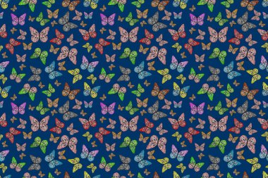 Güzel kelebek desenli çizim tasarımı. Mavi, beyaz ve yeşil renkli resimler.
