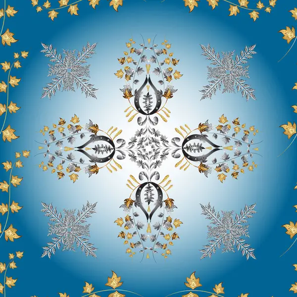 Золотой Узор Серых Синих Нейтральных Цветах Золотыми Элементами Бесшовный Классический — стоковое фото