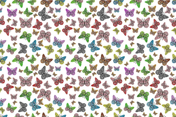 Ilustracja Tkanin Tekstyliów Druku Zaproszeń Noc Słodkie Motyle Szarym Białym — Zdjęcie stockowe