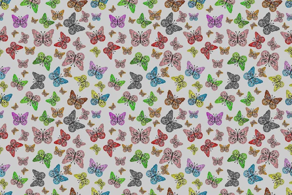 シームレスなパターン 自然の美しさ 印刷や招待状のためのパターン 白の背景に飛ぶ美しい蝶 — ストック写真