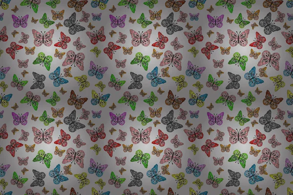 蝶とのシームレスなパターン ファブリック 招待状の背景 ラスター 緑のイラスト — ストック写真