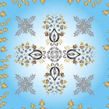 Gri, nötr ve mavi yerine altın rengi, klasik barok çiçeksiz desenler. Altın element gri, nötr ve mavi renklerde. Süslü vektör dekorasyonu. Lüks, kraliyet ve Viktorya dönemi konsepti.