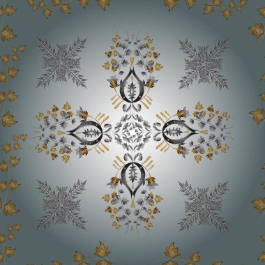 Vektör doğu süsü. Altın desenli mavi, nötr ve gri renkte altın elementler. Kusursuz altın desen.